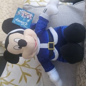 NWT Disney Toy Factory Mickey Plush in Blue Santa Suit. 14 in